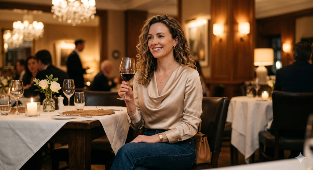 Satin Blouse + Straight-Leg Jeans
