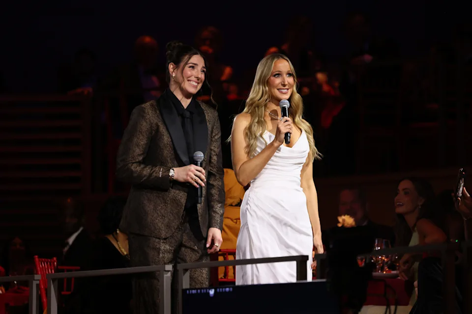 Nikki Glaser roasts Victoria Beckham at TIME100 Gala 2026 during a live stage performance