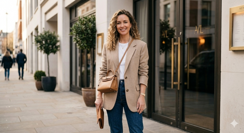 Structured Blazer + White Tee + Dark Denim