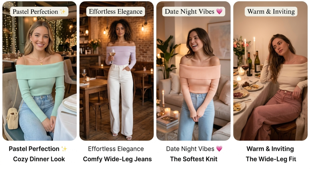 Off-Shoulder Knit Top + Wide-Leg Jeans