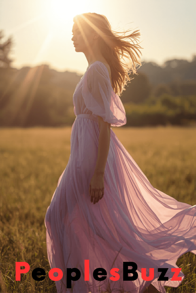 Flowy pastel maxi dress, elegant and breathable lightweight summer outfit for heatwave styling