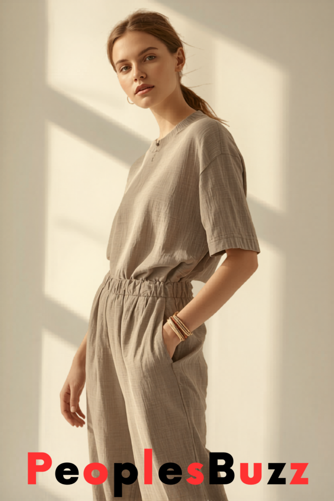 Neutral lightweight jumpsuit with relaxed fit, ideal for Summer Outfits 2026 and practical mom style