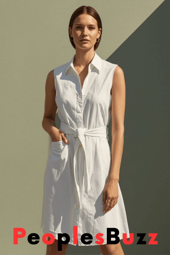 Sleeveless shirt dress in cotton fabric, a polished lightweight summer outfit for moms