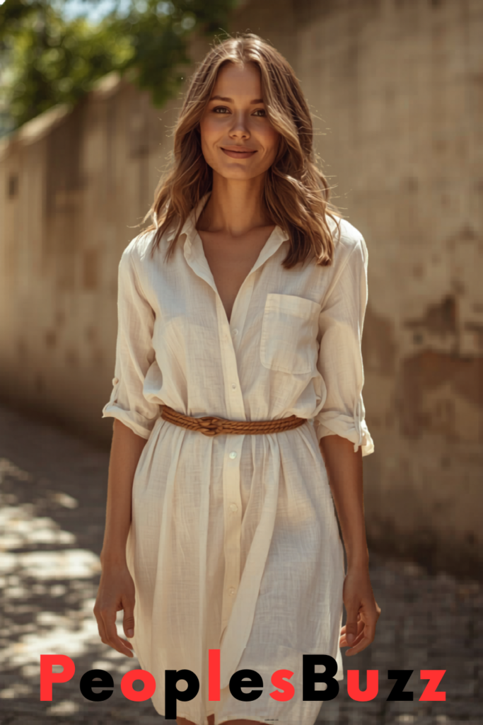 Linen button-down shirt dress with belt, a chic option for summer vacation outfits 2026
